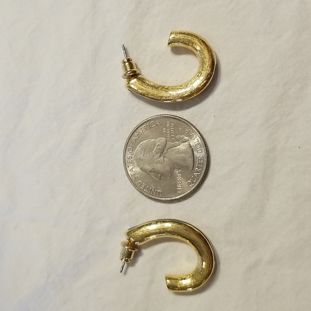 Vintage Teal & Gold Half Hoop Earrings - Picture 4 of 9